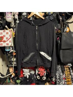 Bebe Black Rhinestone Zip Hoodie Y2K Glam